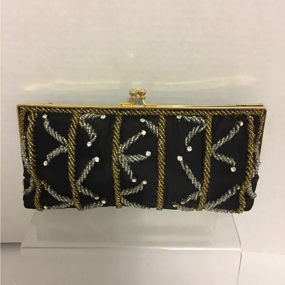 Vintage Walborg Black Beaded Bag Purse Made In Hong Kong